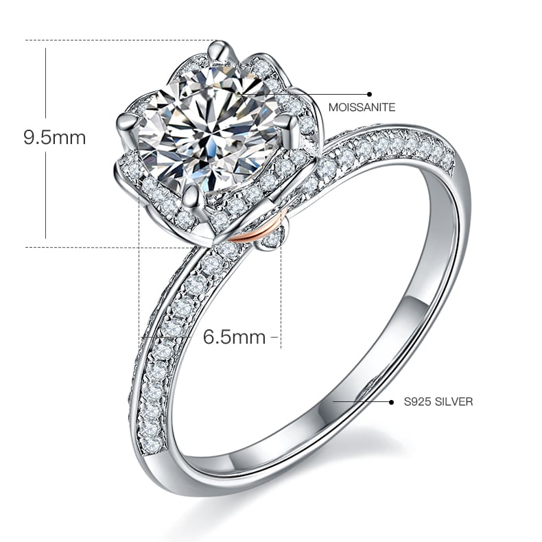 Round Moissanite Heart Bouquet Ring - 1ct DEW Floral Halo