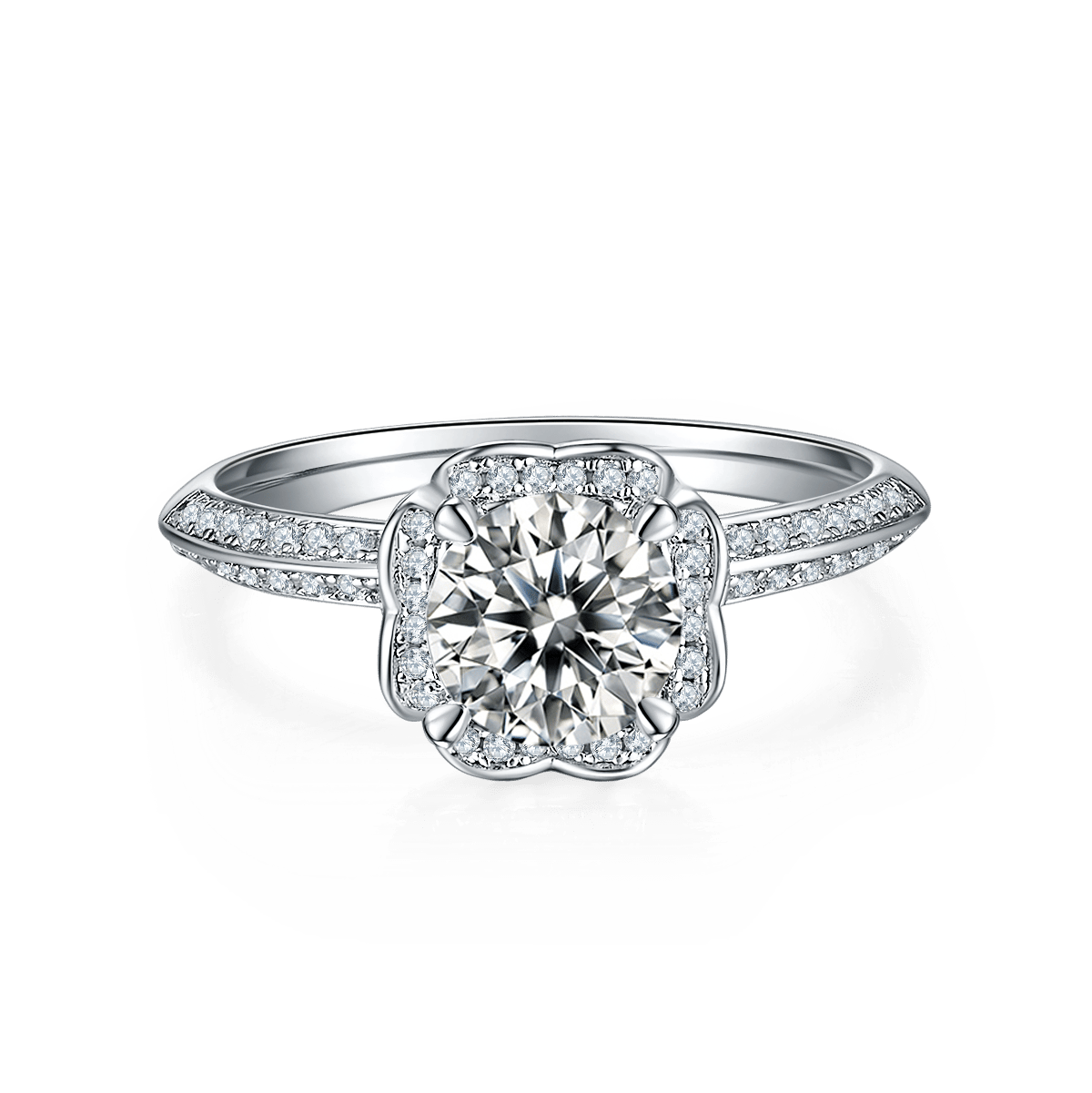 Round Moissanite Heart Bouquet Ring - 1ct DEW Floral Halo - Image 2