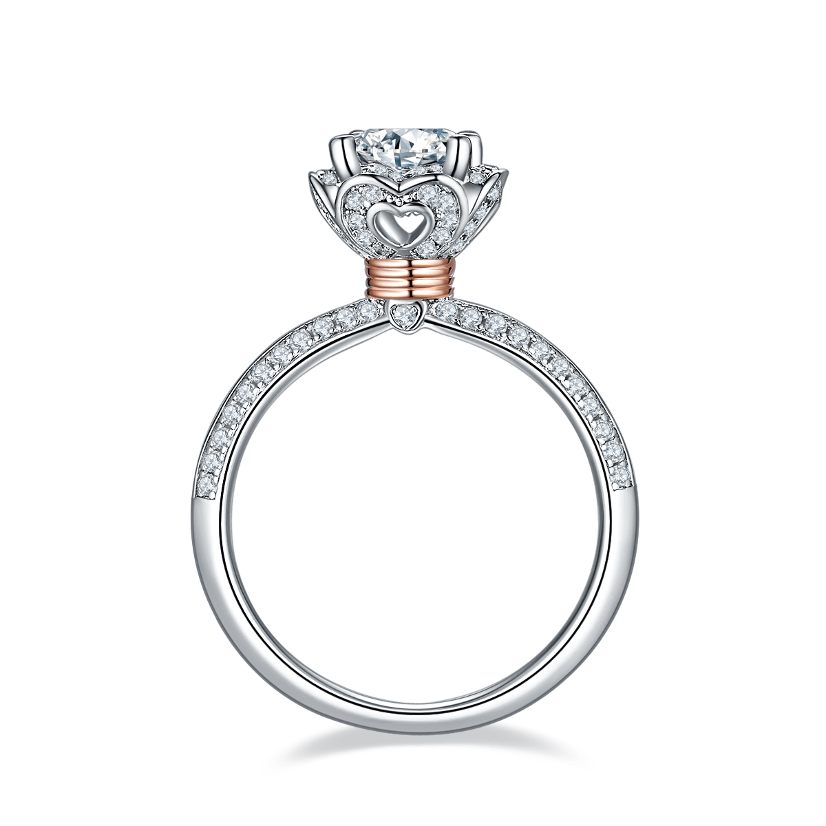 Round Moissanite Heart Bouquet Ring - 1ct DEW Floral Halo - Image 3
