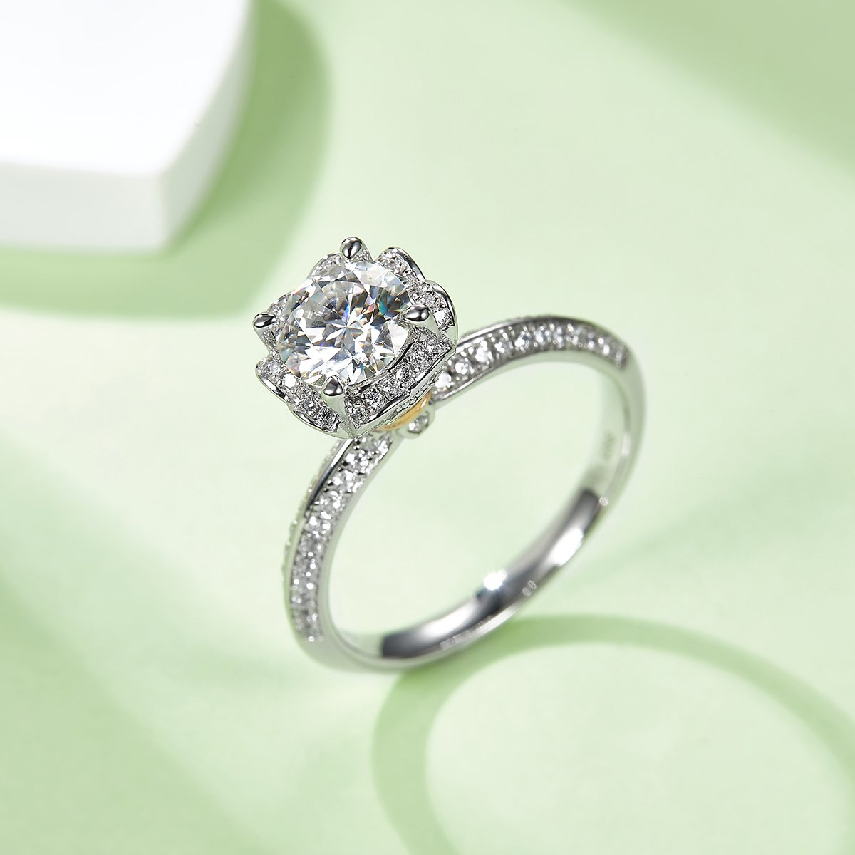Round Moissanite Heart Bouquet Ring - 1ct DEW Floral Halo - Image 4