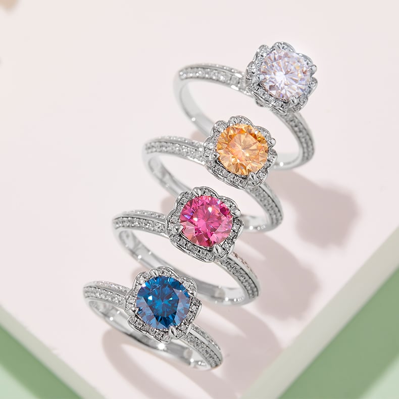 Round Moissanite Heart Bouquet Ring - 1ct DEW Floral Halo - Image 8