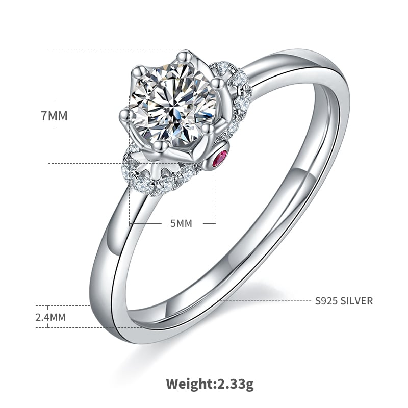 Crowned Round Moissanite Solitaire Ring with Pave Accents