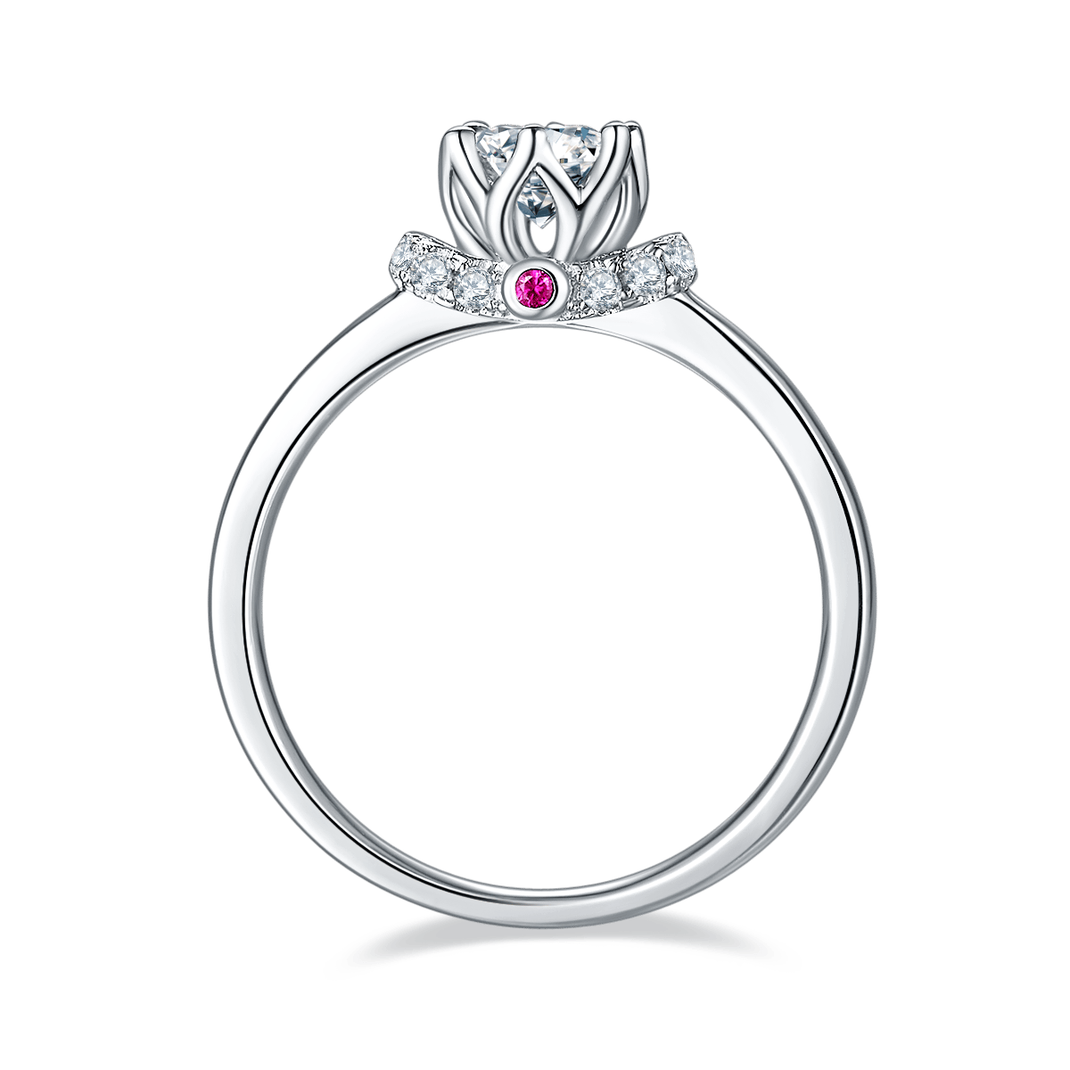 Crowned Round Moissanite Solitaire Ring with Pave Accents - Image 3