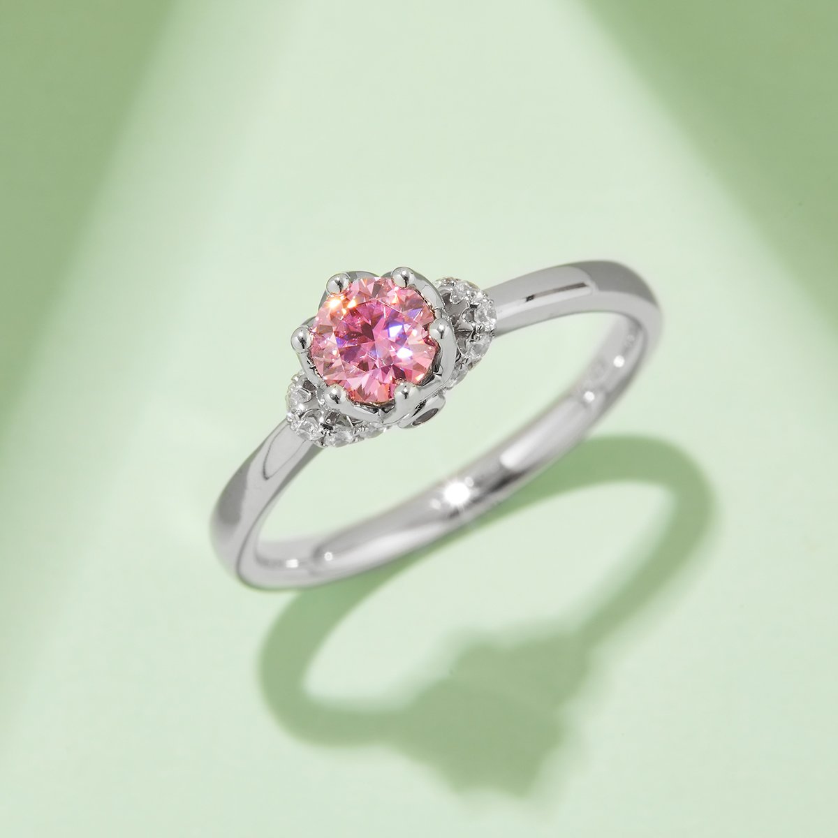 Crowned Round Moissanite Solitaire Ring with Pave Accents - Image 5