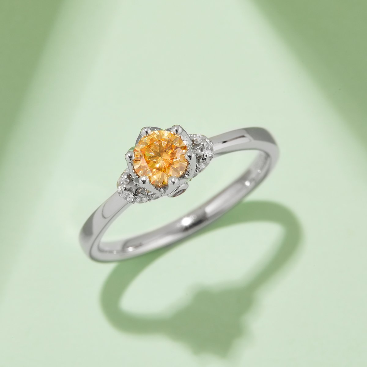 Crowned Round Moissanite Solitaire Ring with Pave Accents - Image 6
