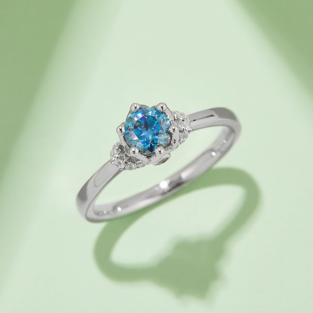 Crowned Round Moissanite Solitaire Ring with Pave Accents - Image 7