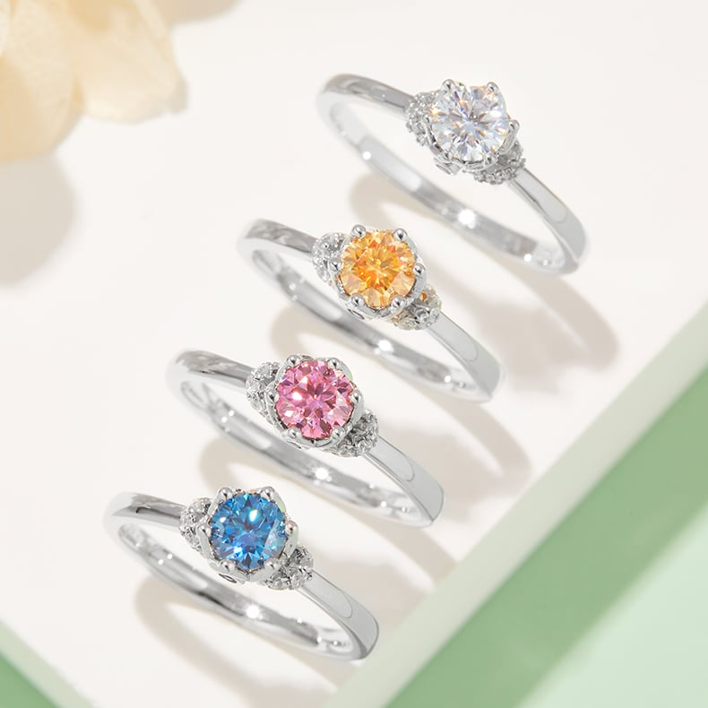 Crowned Round Moissanite Solitaire Ring with Pave Accents - Image 8
