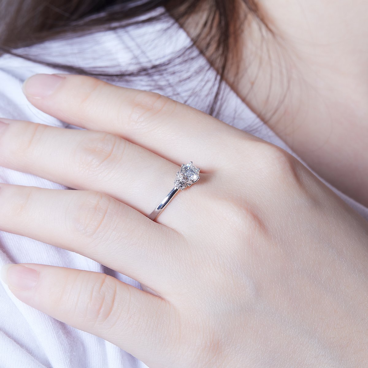 Crowned Round Moissanite Solitaire Ring with Pave Accents - Image 9