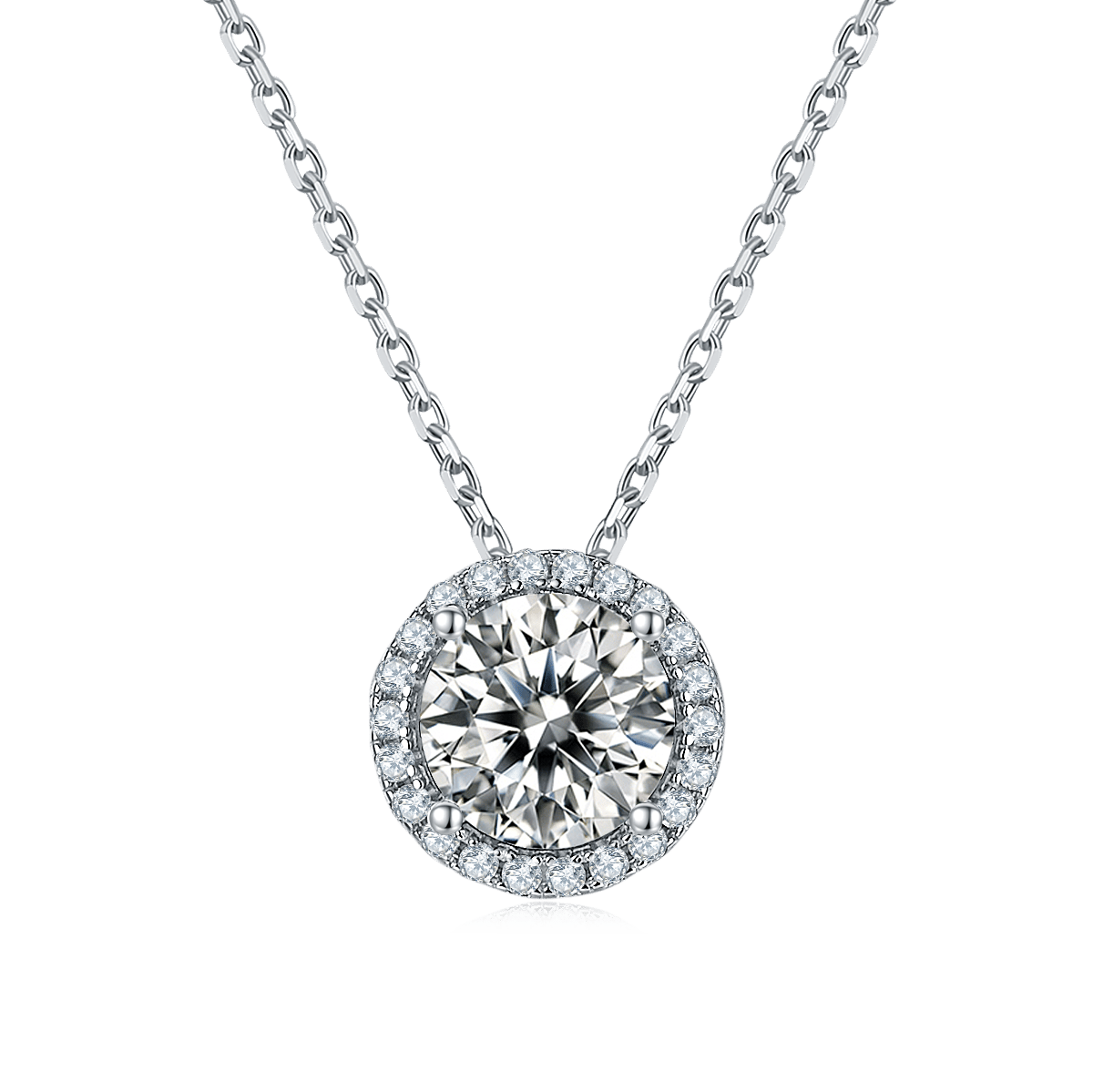 Round Pavé Halo Moissanite Necklace & Earrings Set - Image 2