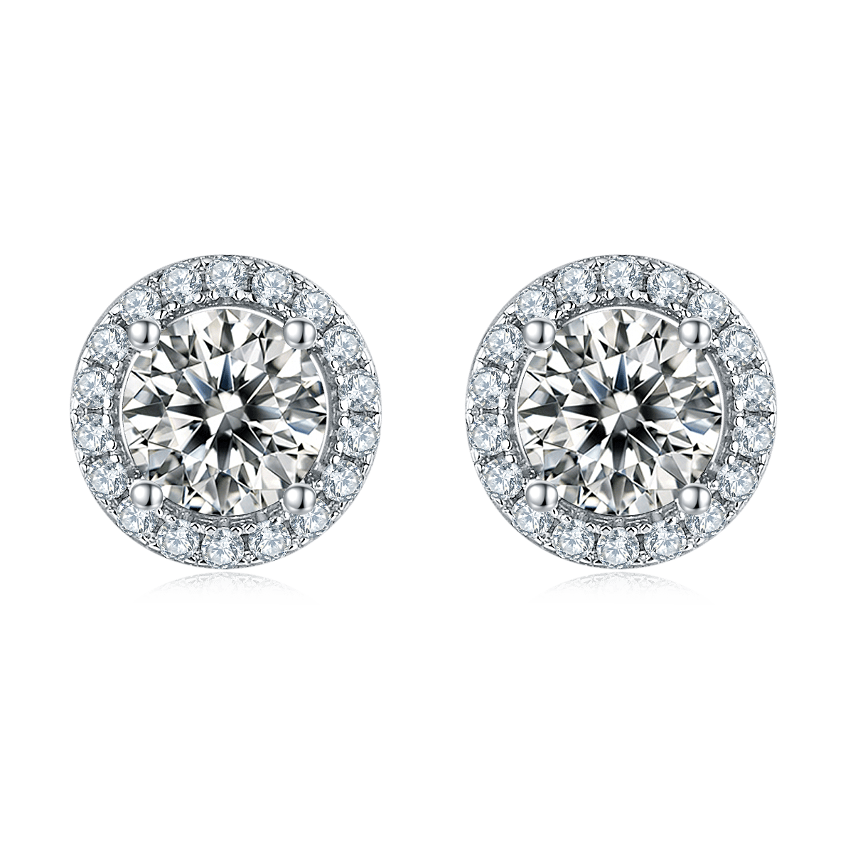 Round Pavé Halo Moissanite Necklace & Earrings Set - Image 3