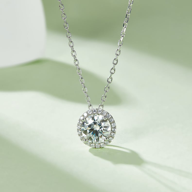 Round Pavé Halo Moissanite Necklace & Earrings Set - Image 6