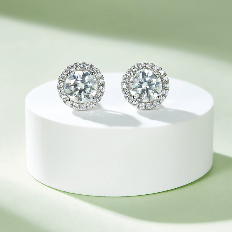 Round Pavé Halo Moissanite Necklace & Earrings Set - Image 7