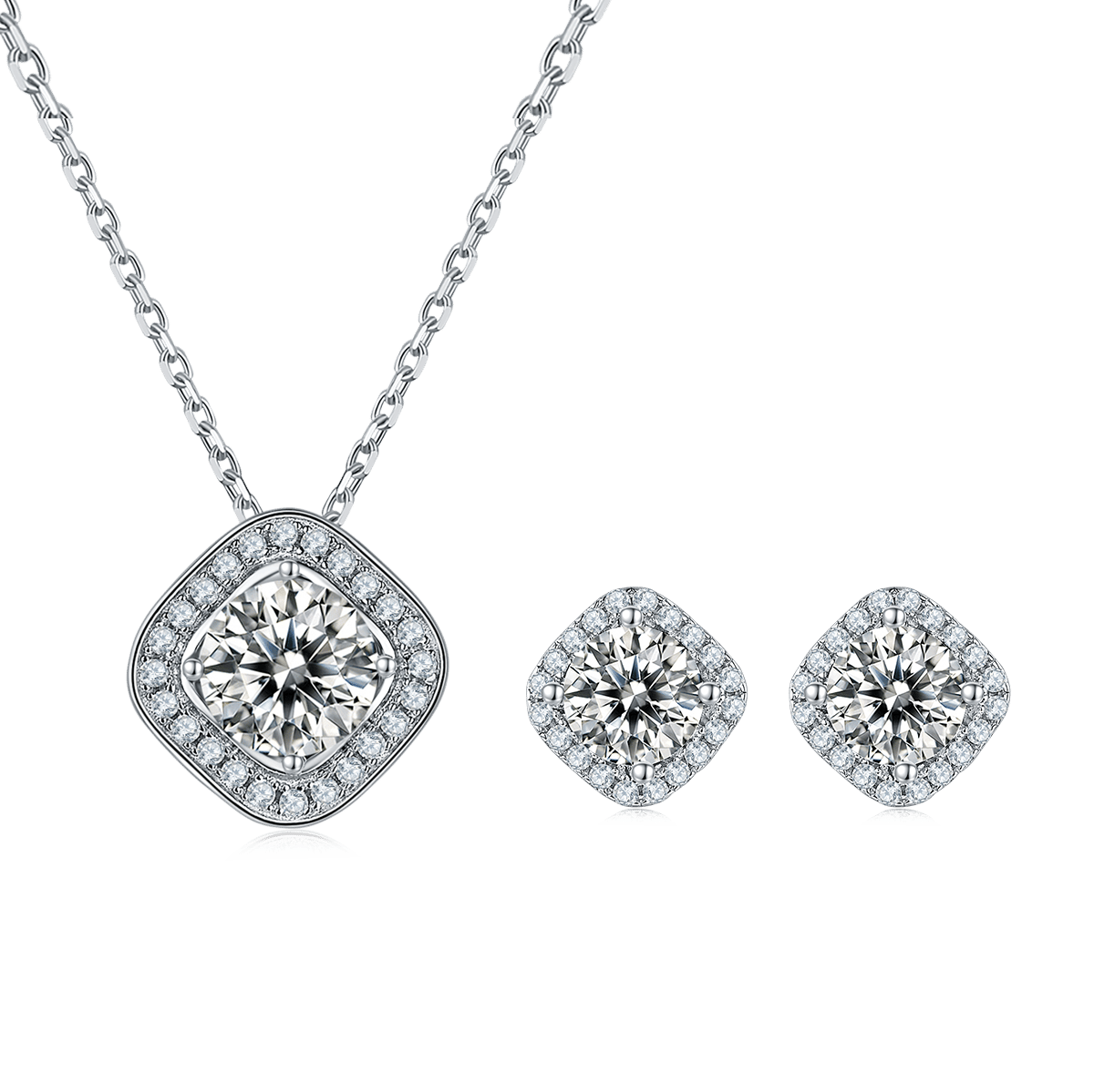 Cushion Halo Moissanite Necklace & Earrings Set
