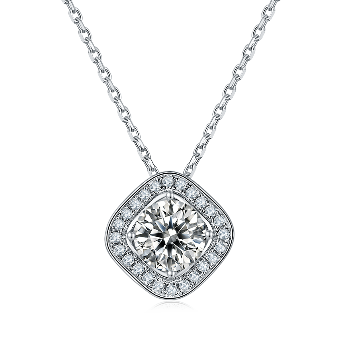 Cushion Halo Moissanite Necklace & Earrings Set - Image 2