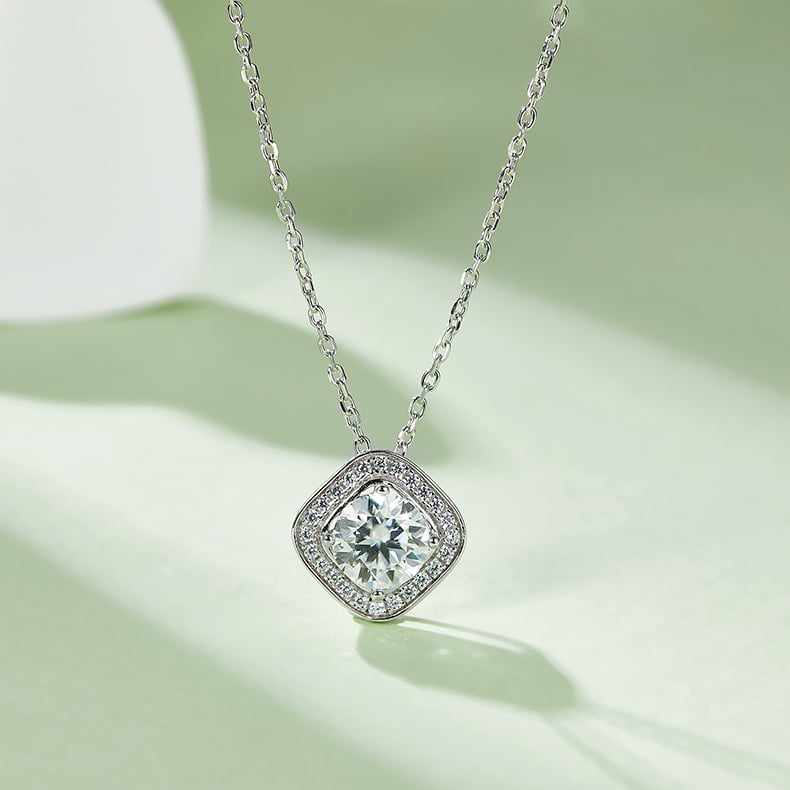 Cushion Halo Moissanite Necklace & Earrings Set - Image 6