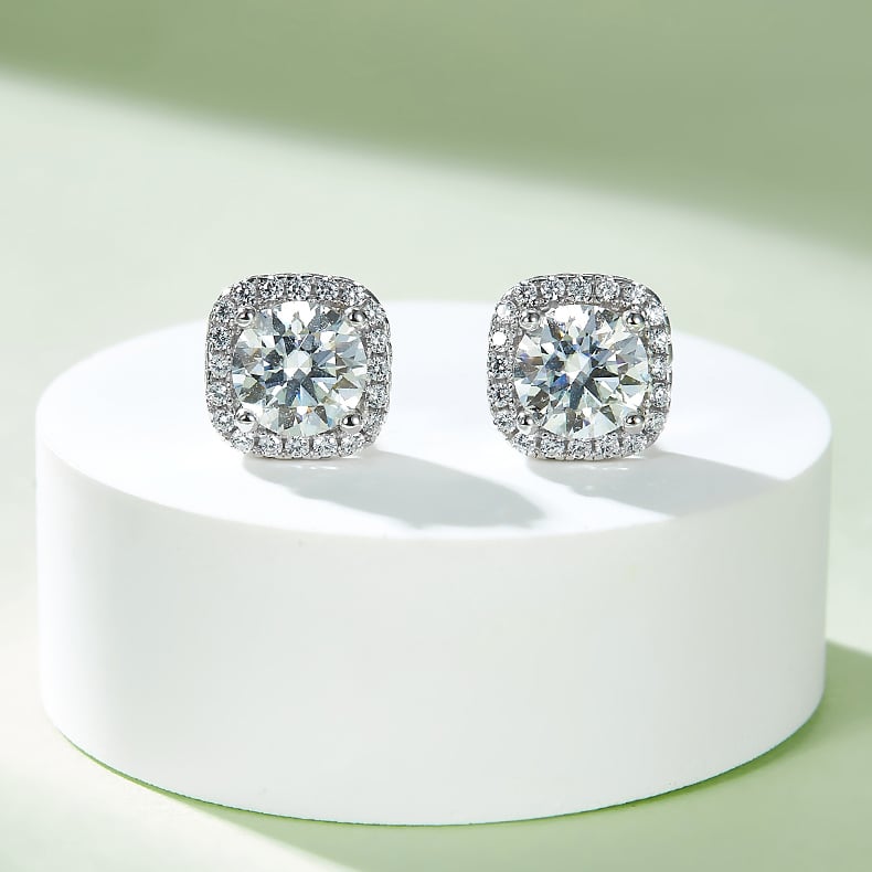 Cushion Halo Moissanite Necklace & Earrings Set - Image 7