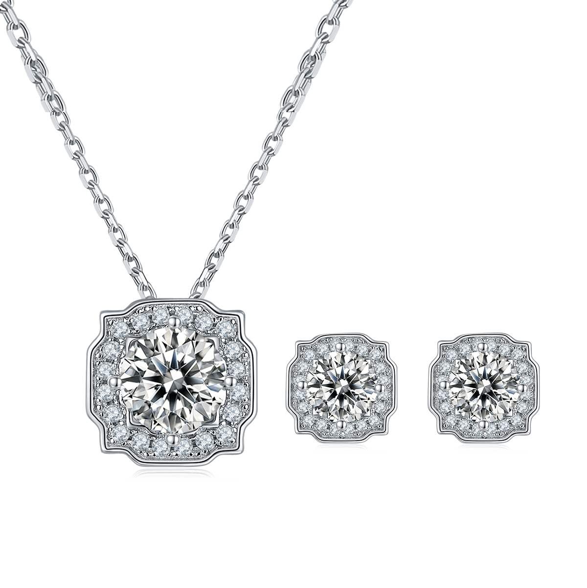Vintage Halo Moissanite Necklace & Earrings Set