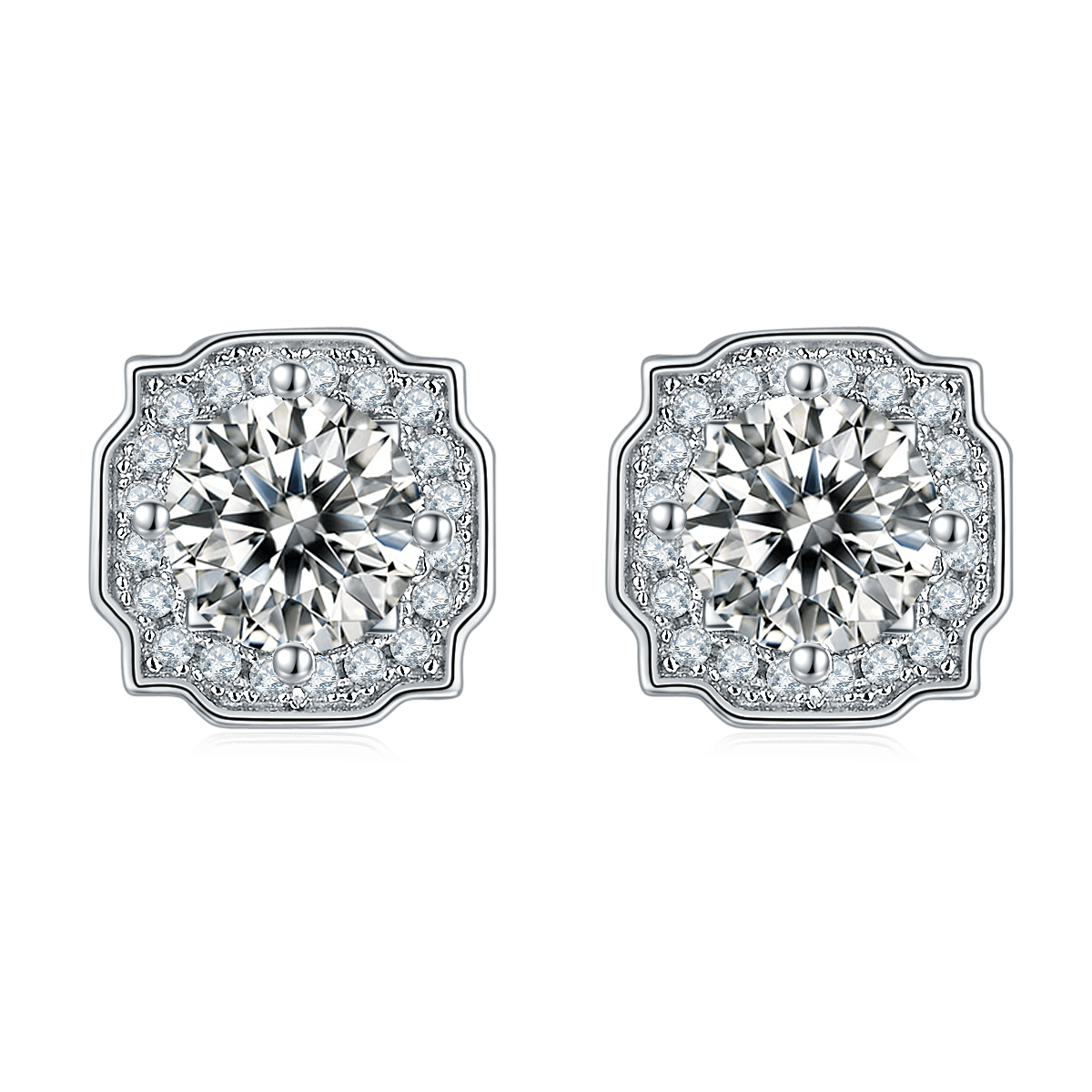 Vintage Halo Moissanite Necklace & Earrings Set - Image 3
