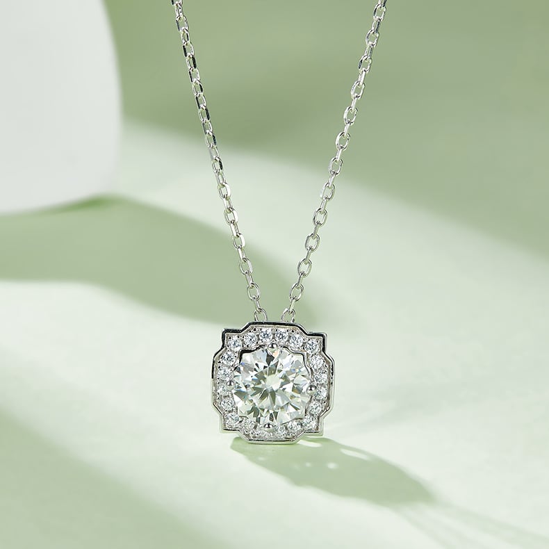 Vintage Halo Moissanite Necklace & Earrings Set - Image 6