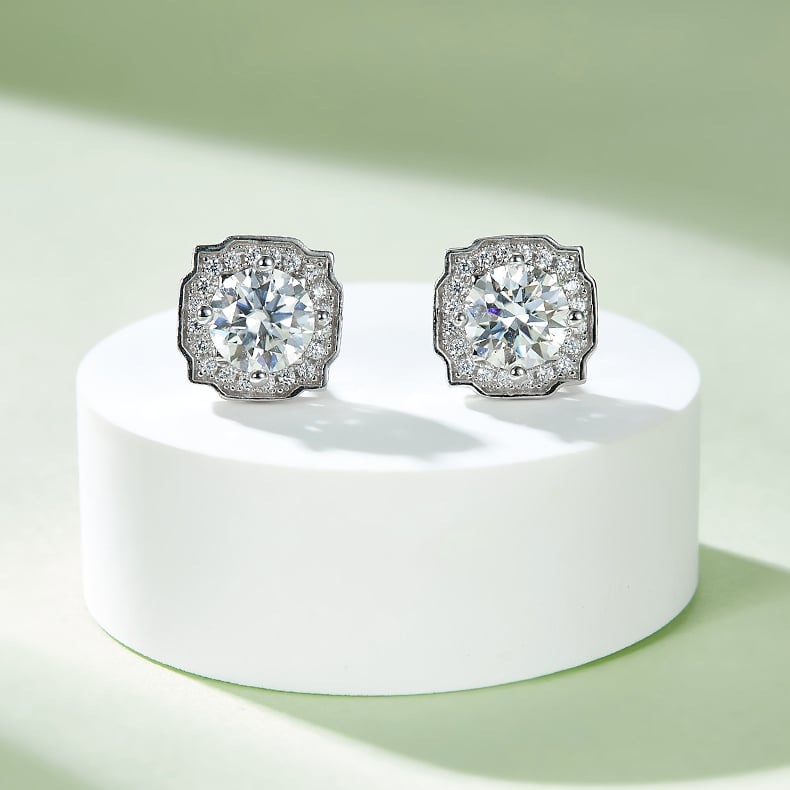 Vintage Halo Moissanite Necklace & Earrings Set - Image 7