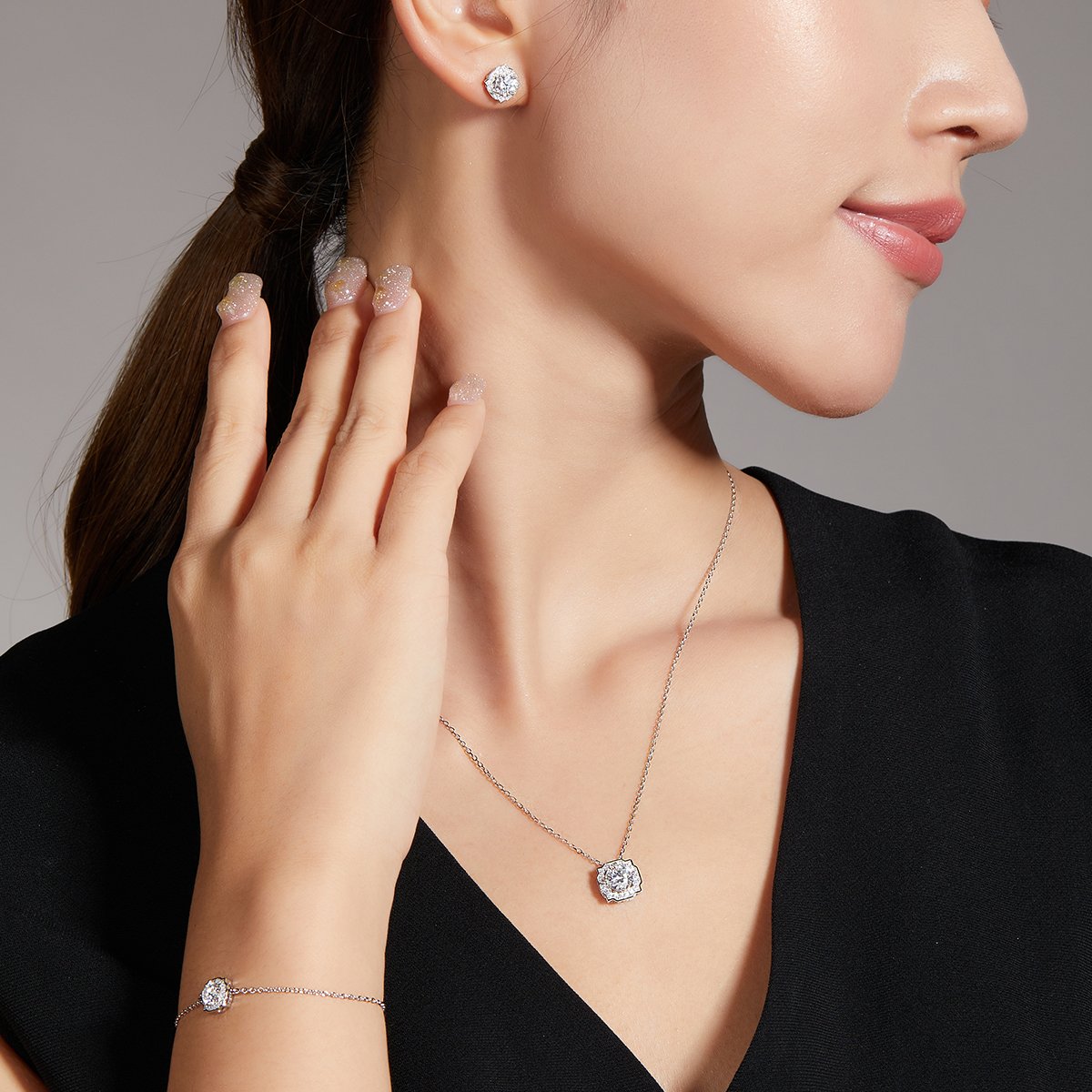 Vintage Halo Moissanite Necklace & Earrings Set - Image 9
