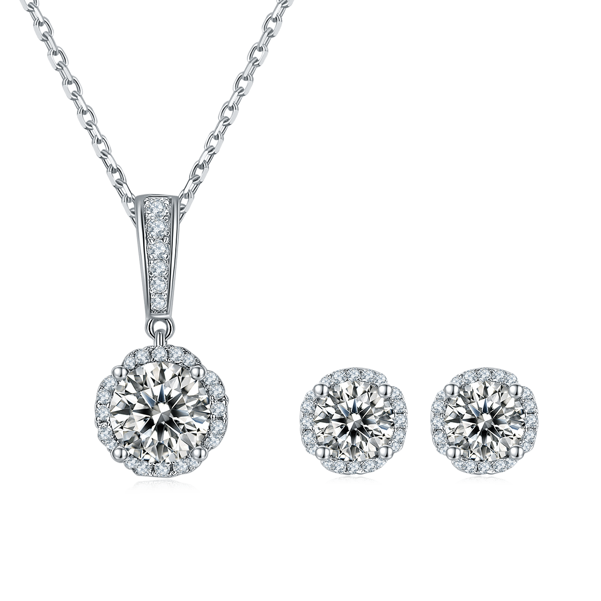 Scalloped Halo Moissanite Necklace & Earrings Set | 925 Sterling Silver