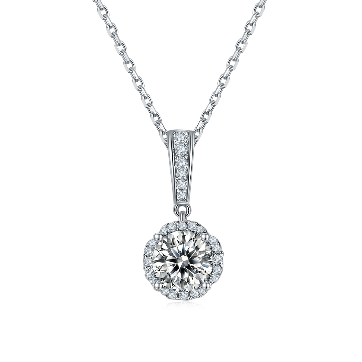 Scalloped Halo Moissanite Necklace & Earrings Set | 925 Sterling Silver - Image 2