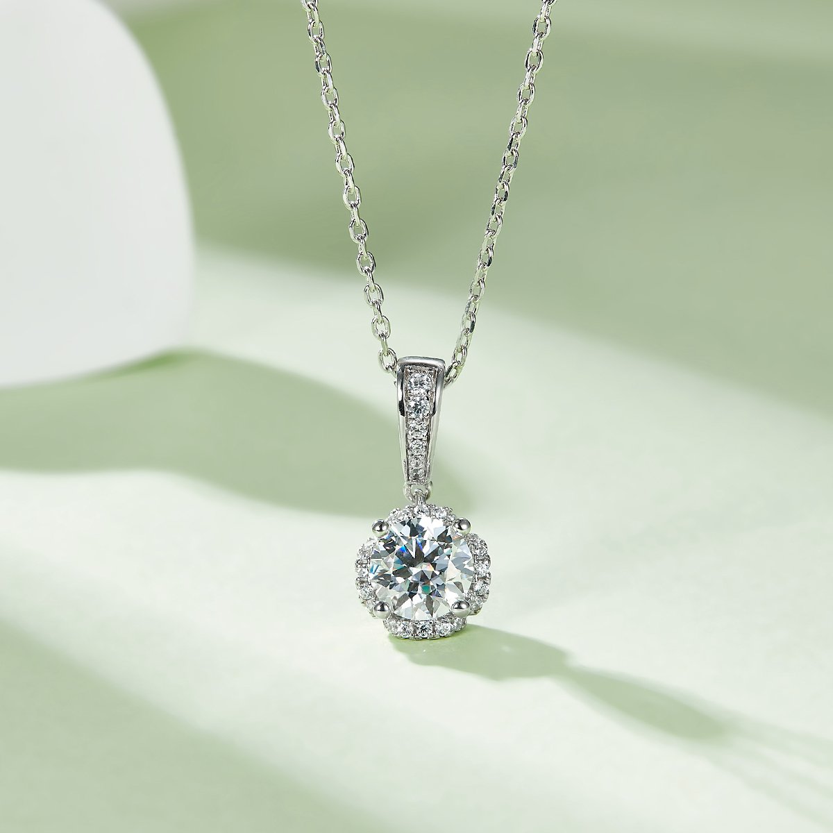 Scalloped Halo Moissanite Necklace & Earrings Set | 925 Sterling Silver - Image 4