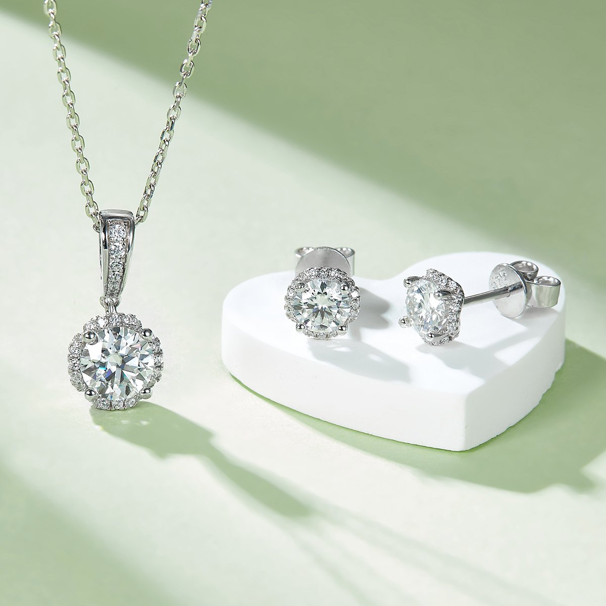 Scalloped Halo Moissanite Necklace & Earrings Set | 925 Sterling Silver - Image 6