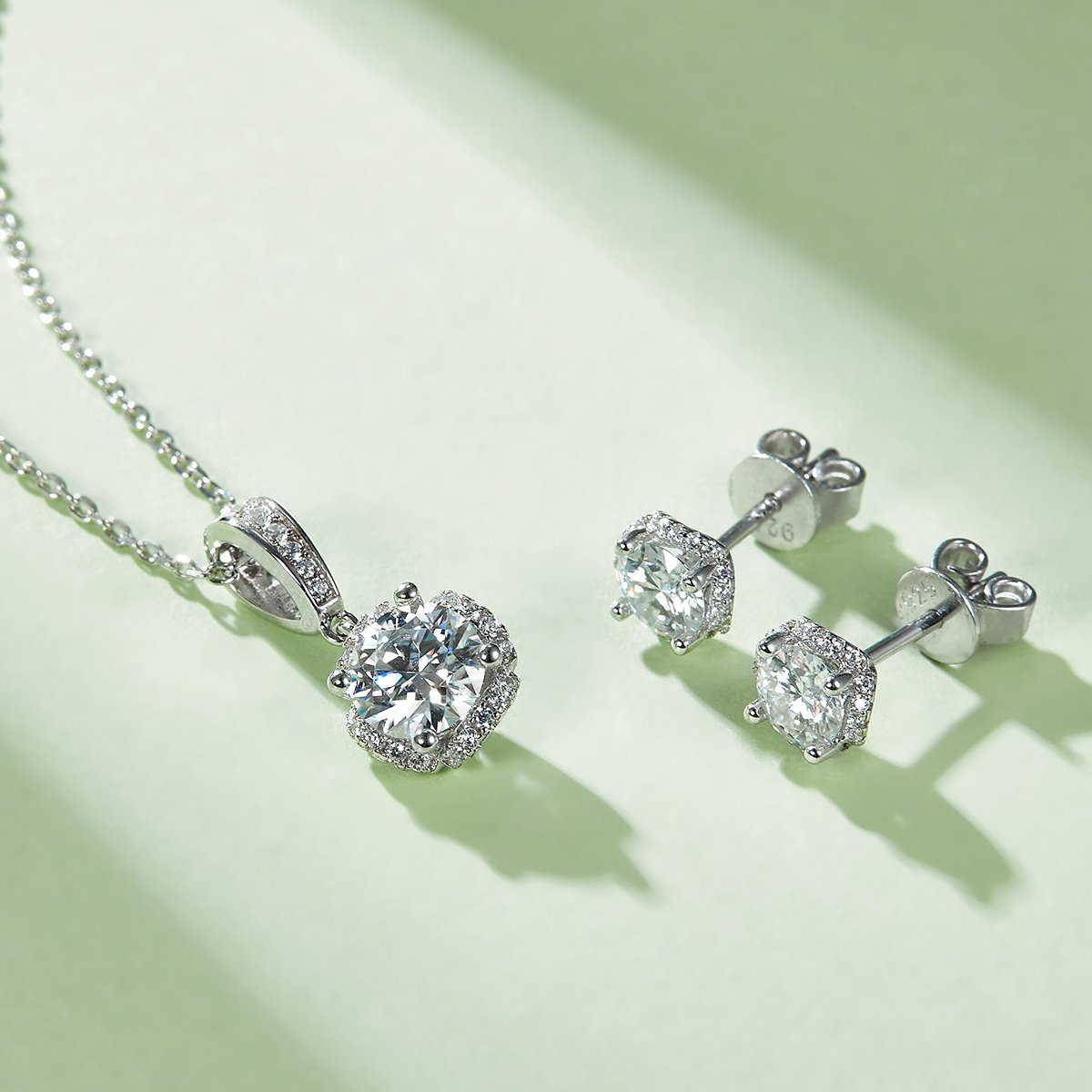 Scalloped Halo Moissanite Necklace & Earrings Set | 925 Sterling Silver - Image 7