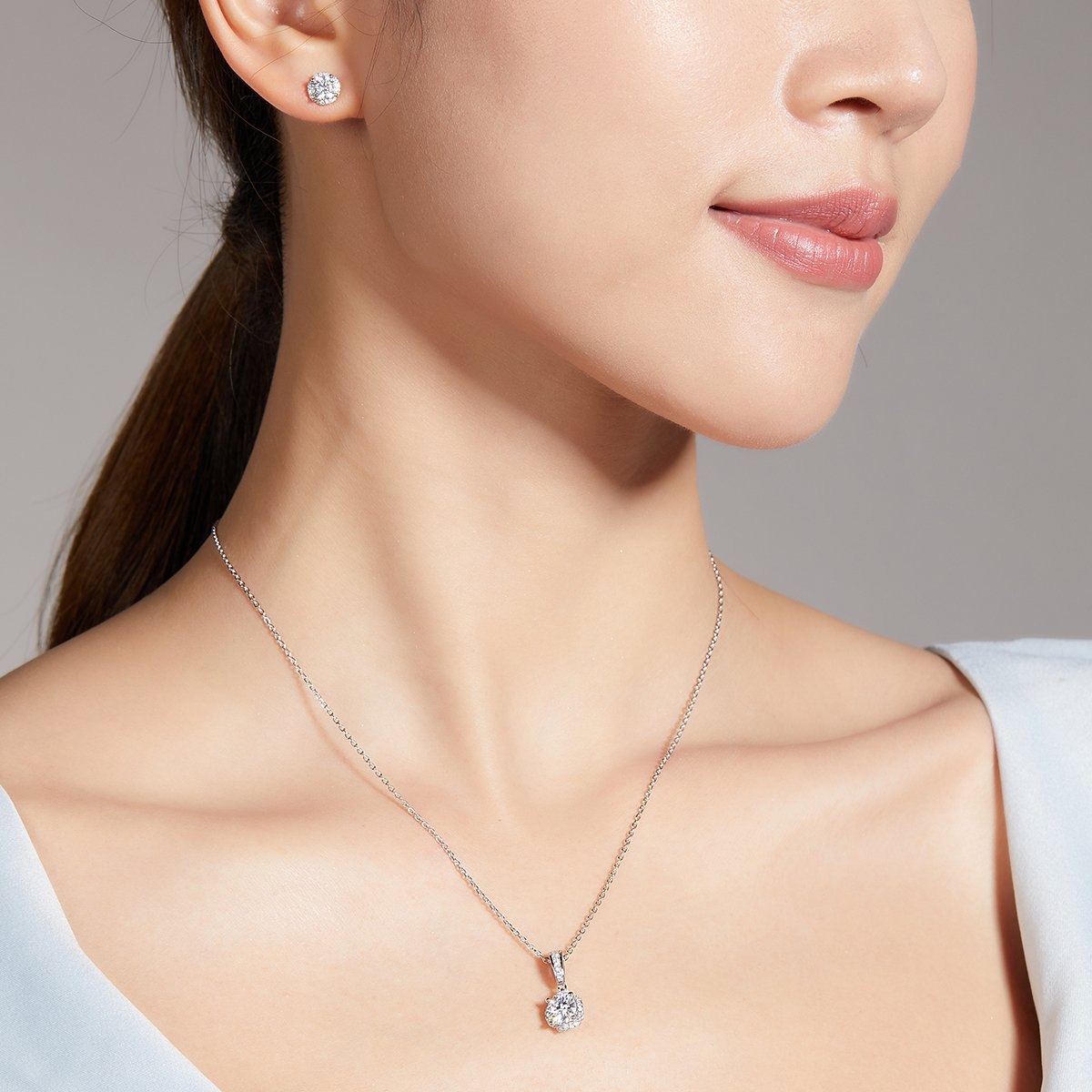 Scalloped Halo Moissanite Necklace & Earrings Set | 925 Sterling Silver - Image 8