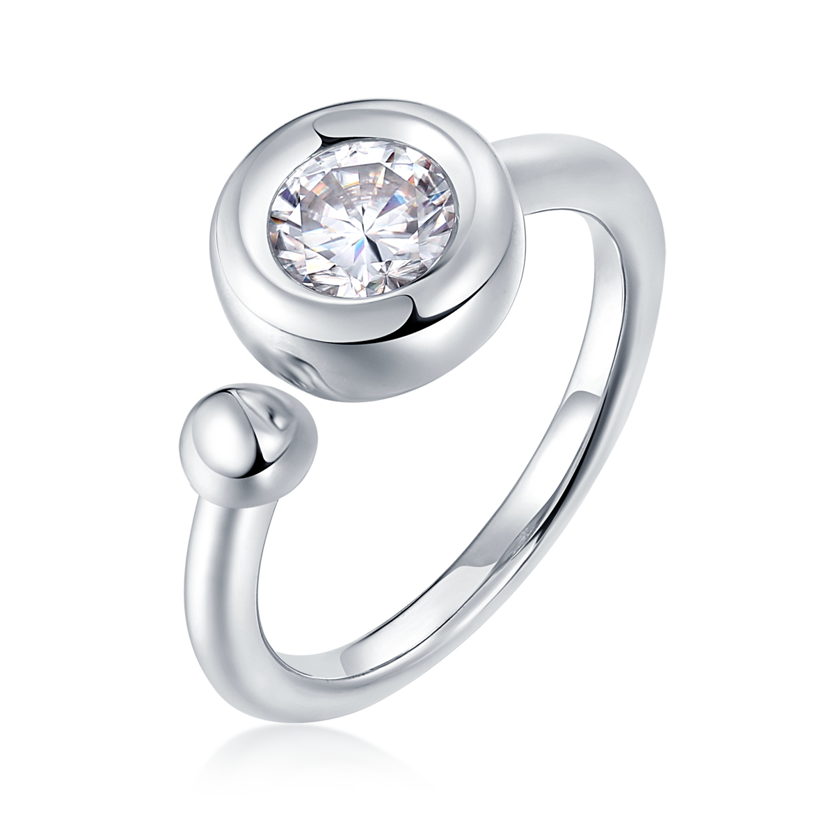 Round Moissanite Open Bezel Ring – 1ct DEW 925 Silver