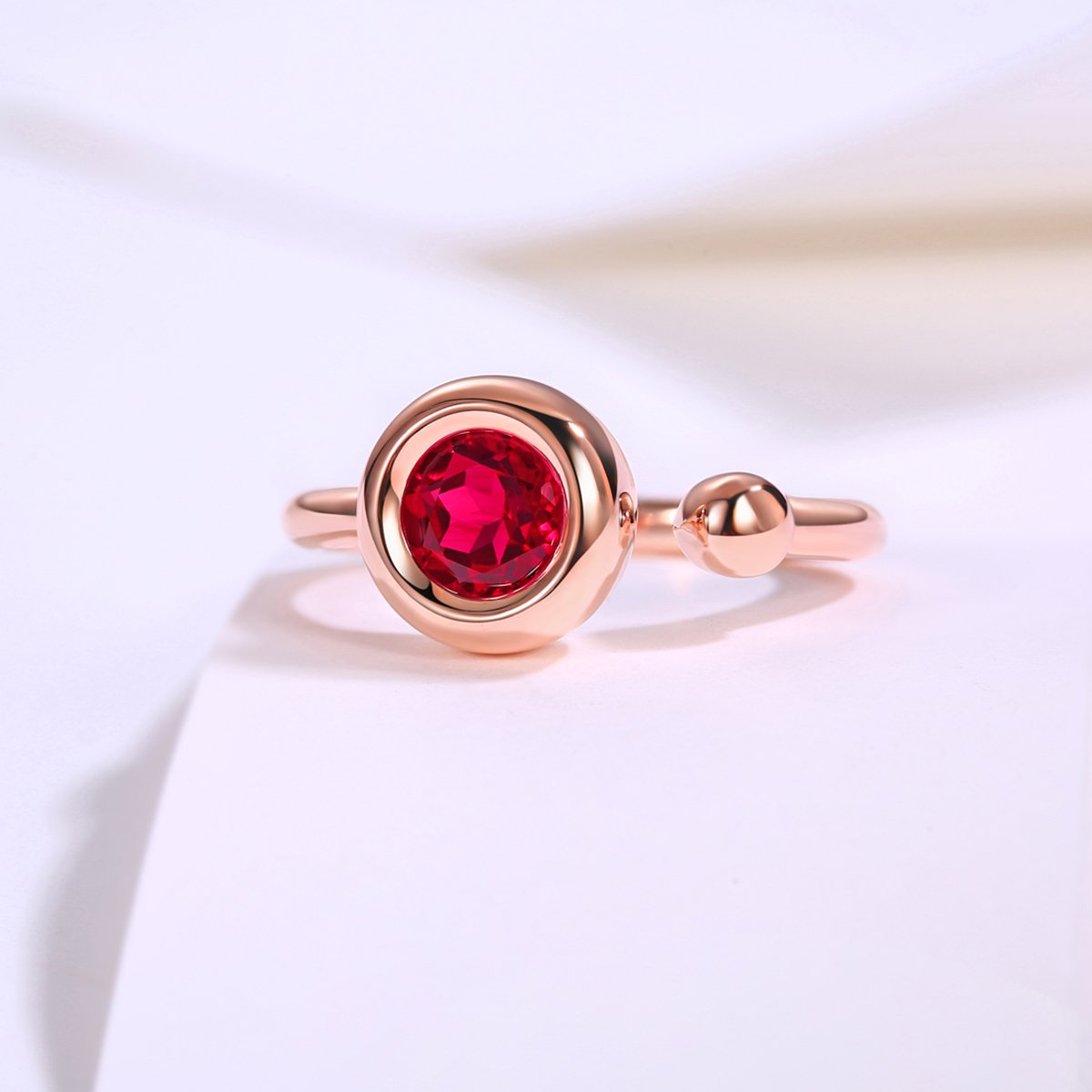 Round Moissanite Bubble Bezel Open Ring in Rose Gold - Image 4