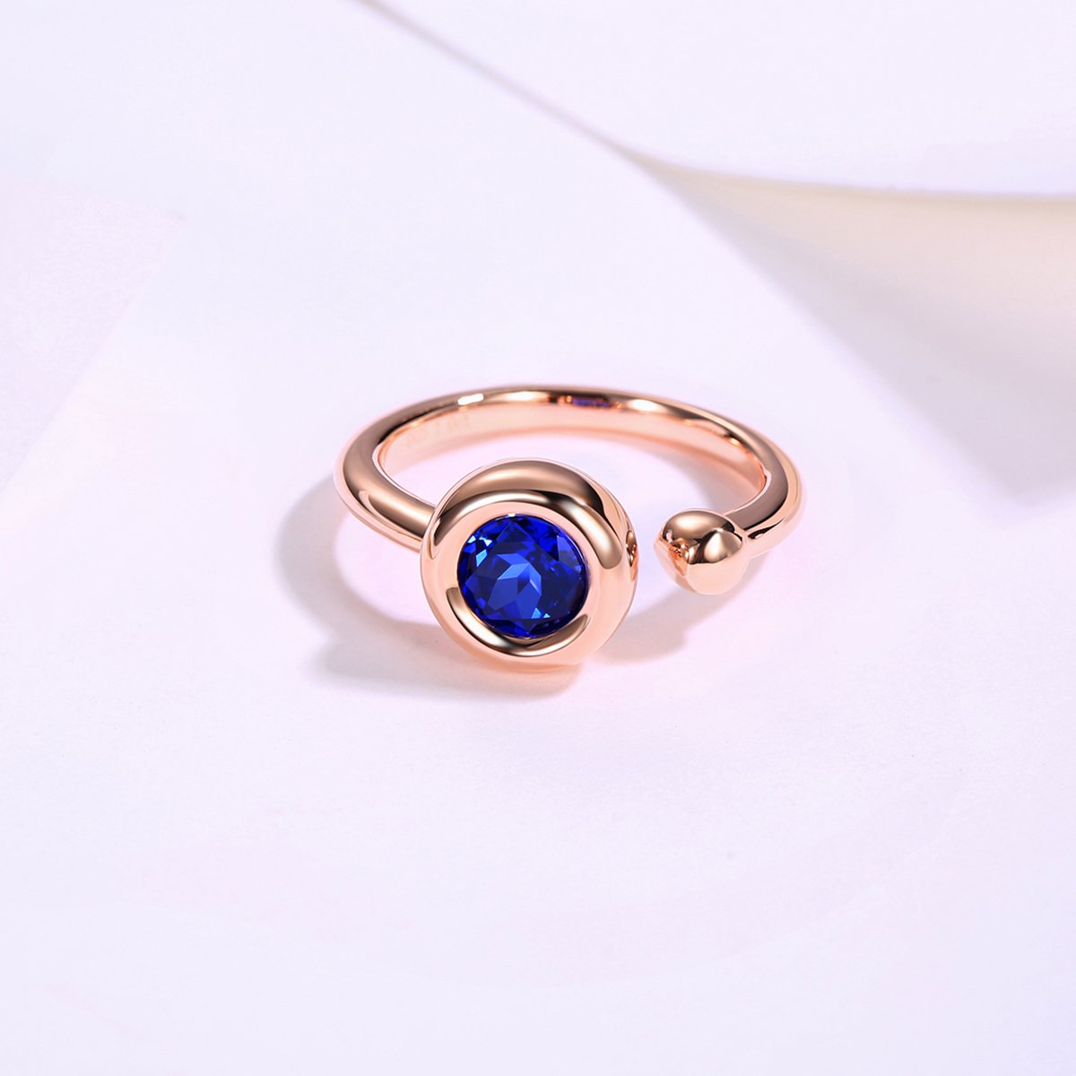 Round Moissanite Bubble Bezel Open Ring in Rose Gold - Image 5