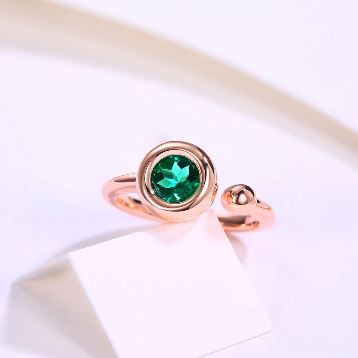 Round Moissanite Bubble Bezel Open Ring in Rose Gold - Image 6