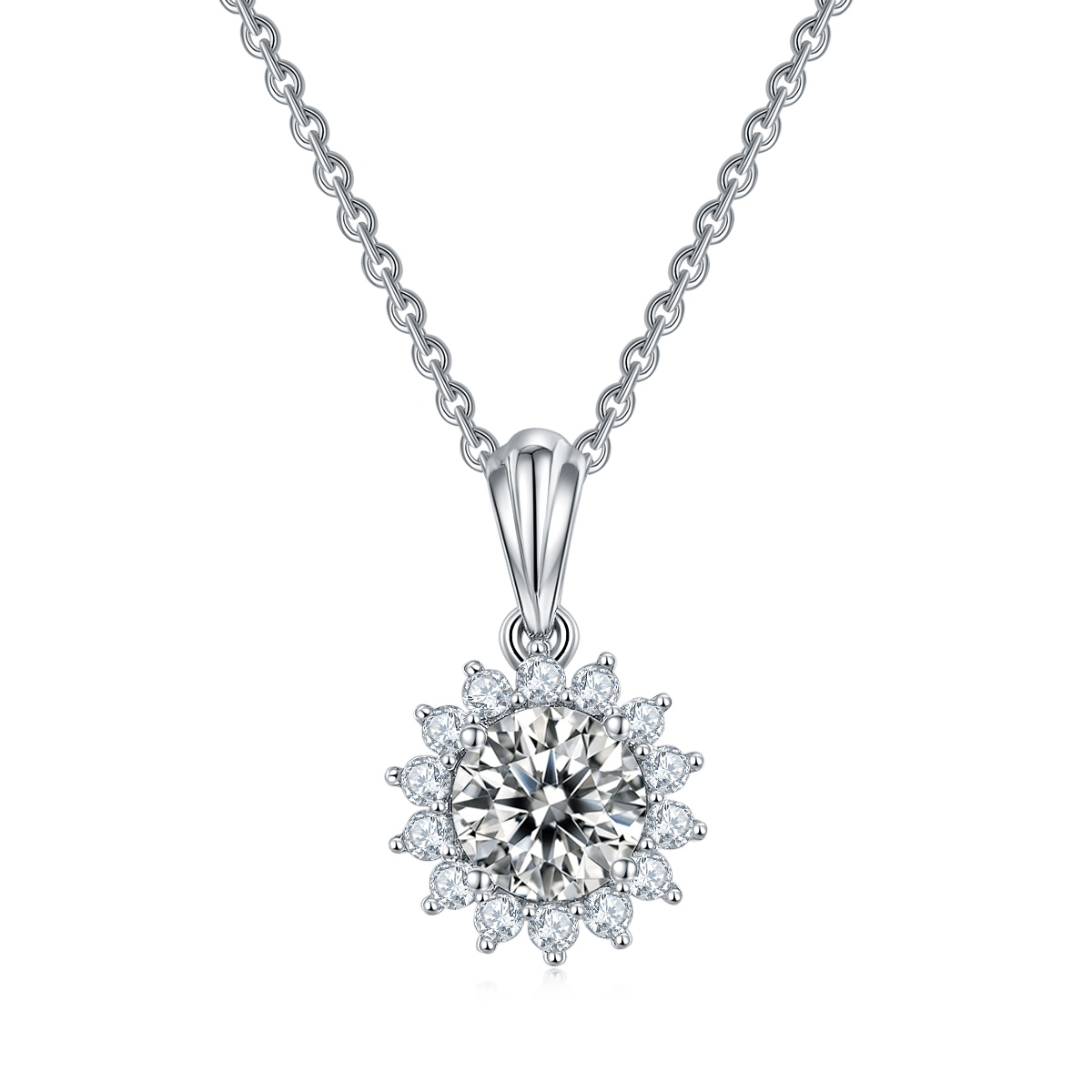 Sunflower Moissanite Necklace & Earrings Set | Round Halo | 925 Silver - Image 2