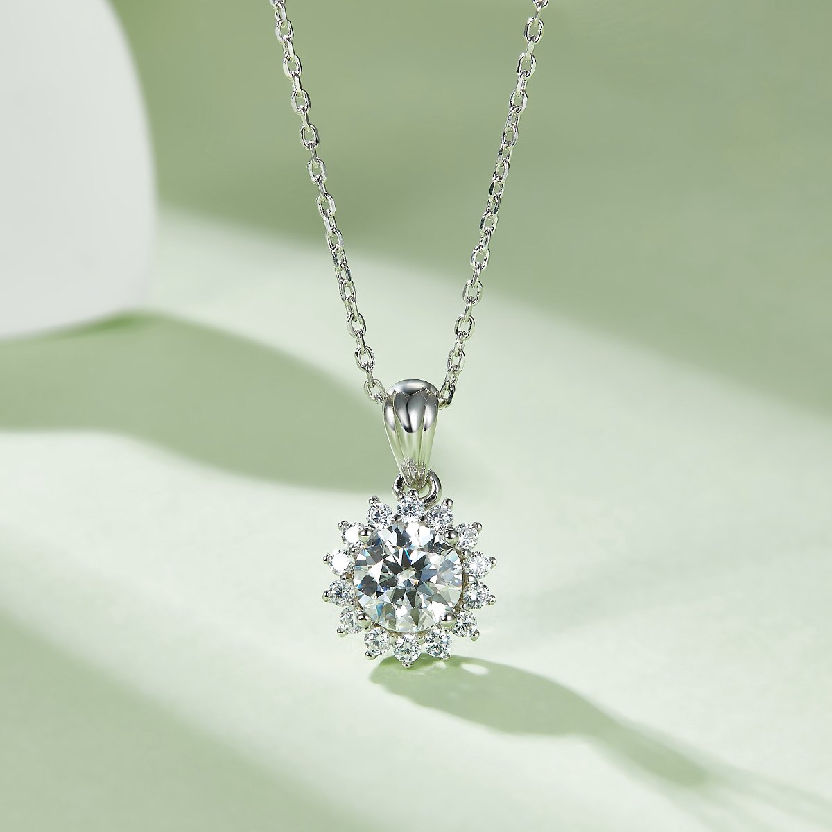 Sunflower Moissanite Necklace & Earrings Set | Round Halo | 925 Silver - Image 5
