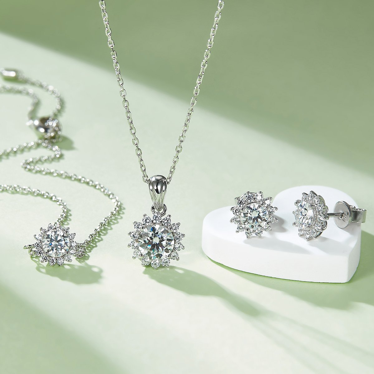 Sunflower Moissanite Necklace & Earrings Set | Round Halo | 925 Silver - Image 7