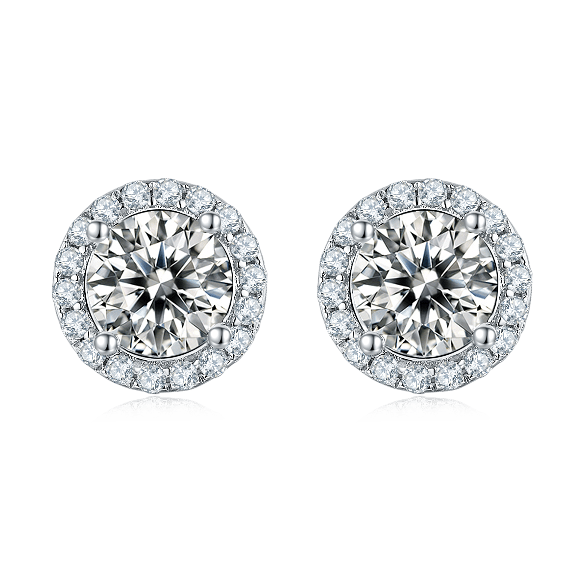 Round Halo Moissanite Necklace & Earrings Set | 1ct Pendant + 0.5ct Studs | 925 Silver - Image 3