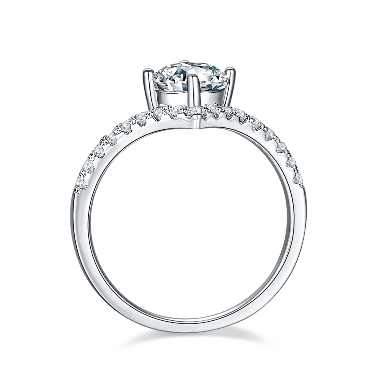 Round Moissanite Chevron Ring | 1ct DEW Pave Band | Sterling Silver - Image 3