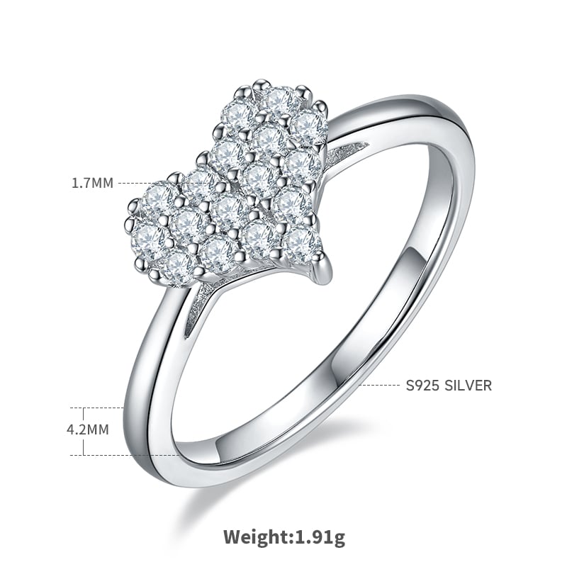 Moissanite Pavé Heart Ring | 0.33ct DEW DEF VVS | 925 Silver