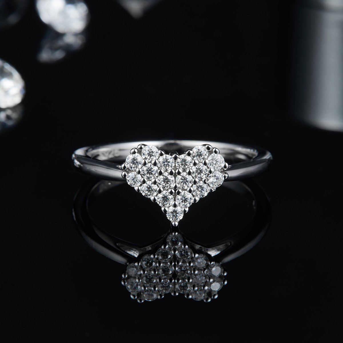 Moissanite Pavé Heart Ring | 0.33ct DEW DEF VVS | 925 Silver - Image 4