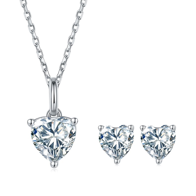 Heart Moissanite Necklace & Earrings Set – 1ct DEW Pendant + Matching Studs