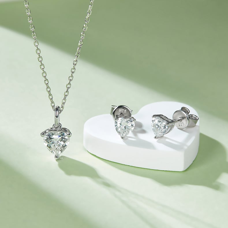 Heart Moissanite Necklace & Earrings Set – 1ct DEW Pendant + Matching Studs - Image 4