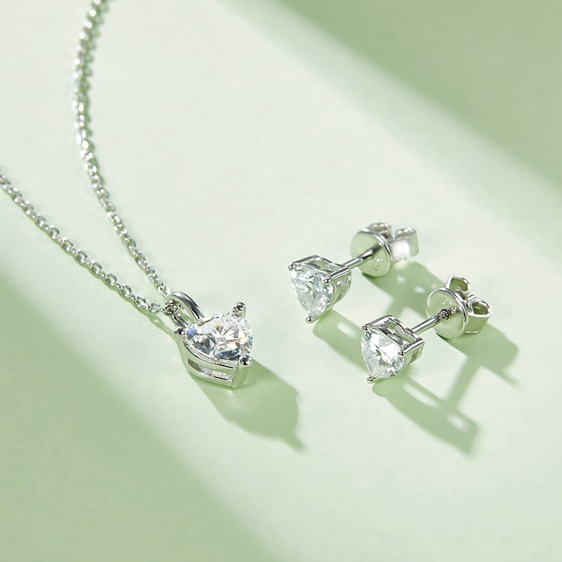 Heart Moissanite Necklace & Earrings Set – 1ct DEW Pendant + Matching Studs - Image 5