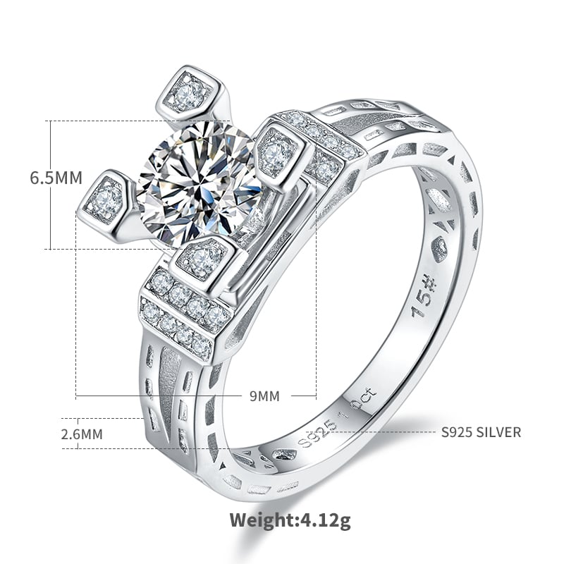 Round Moissanite Cathedral Ring – 1ct DEW DEF