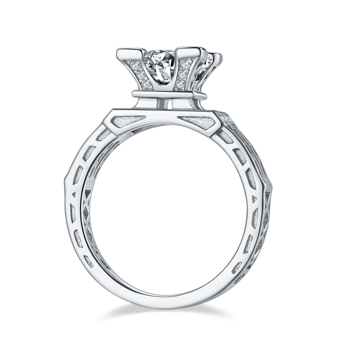 Round Moissanite Cathedral Ring – 1ct DEW DEF - Image 2