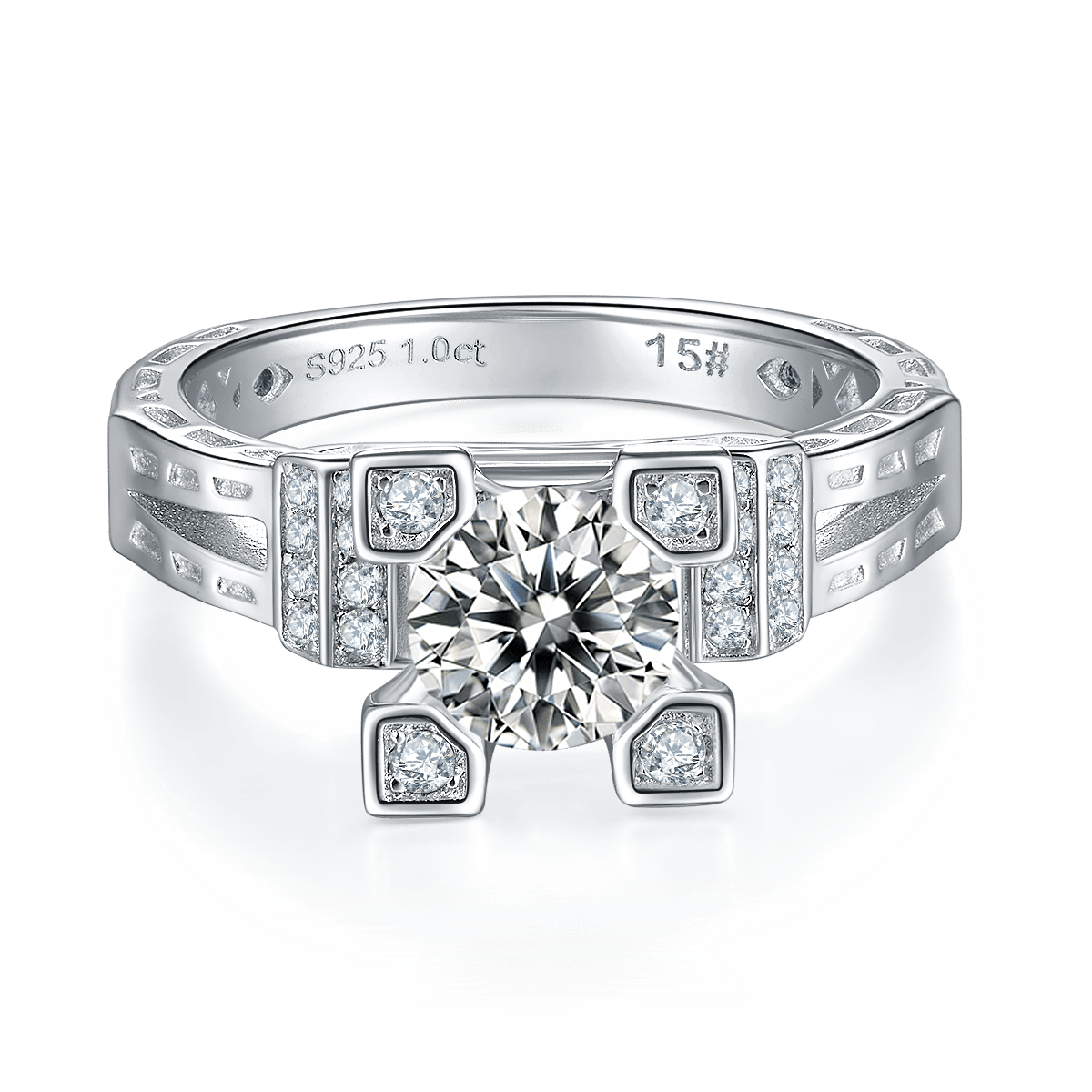 Round Moissanite Cathedral Ring – 1ct DEW DEF - Image 3