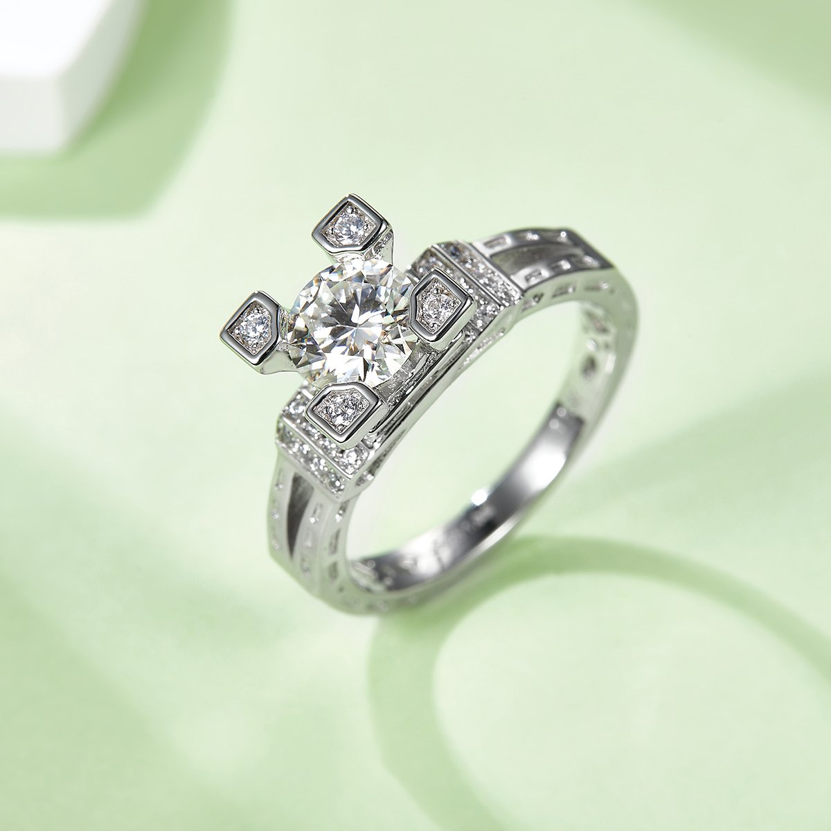 Round Moissanite Cathedral Ring – 1ct DEW DEF - Image 4