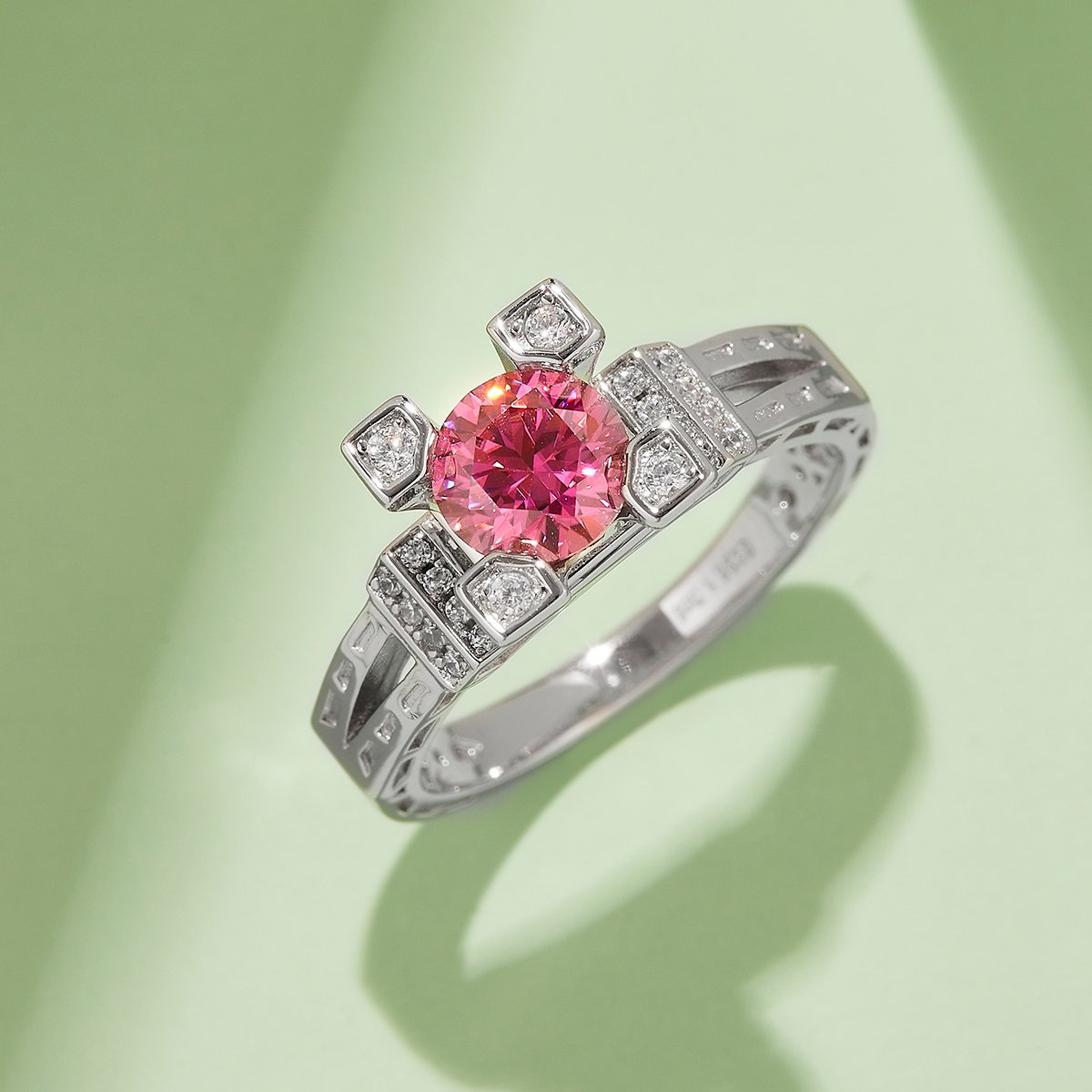 Round Moissanite Cathedral Ring – 1ct DEW DEF - Image 5